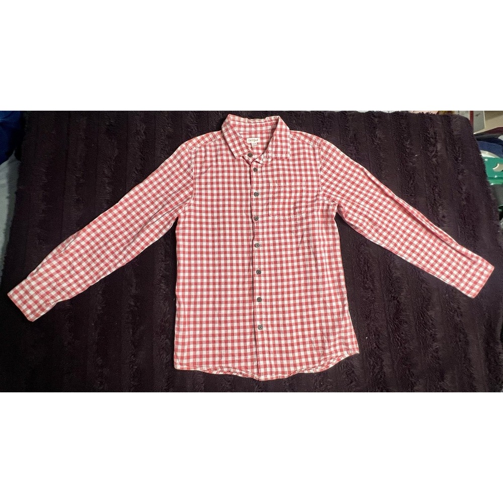 Cat & Jack Red White Gingham Plaid Button Up Shirt Kids XL 16 Long Sleeve